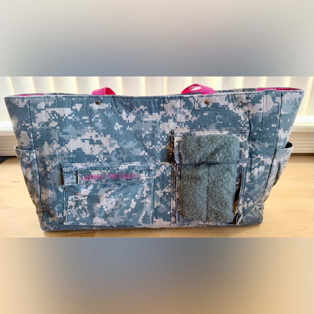 Handmade ACU Camo Large Purse Laptop Bag Tote Pink Upcycled Uniform Military